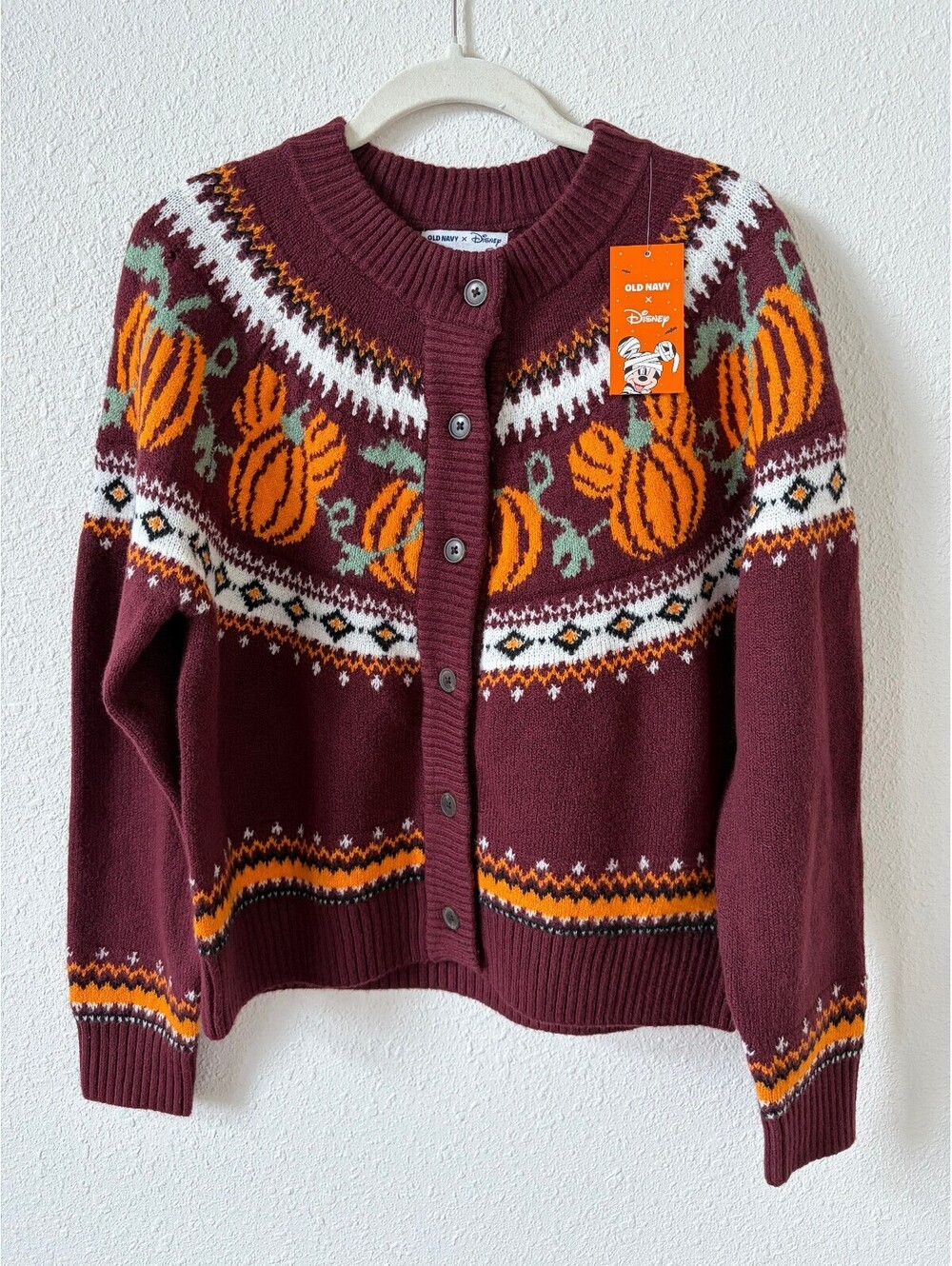 Old Navy x Disney Mickey Pumpkin Cardigan Women's Medium Fair Isle Autumn NWT